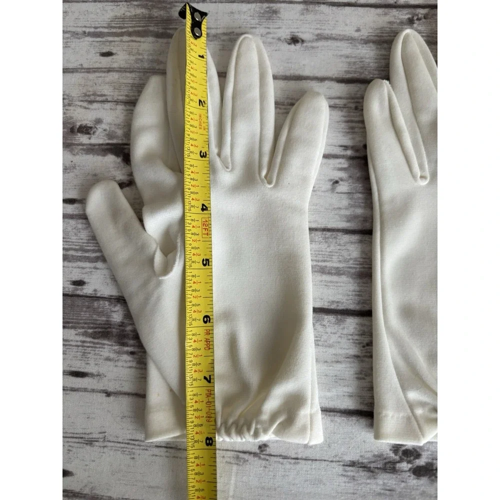 Vintage 1950s White Cotton Gloves Stretch Wedding Wrist Length 9
